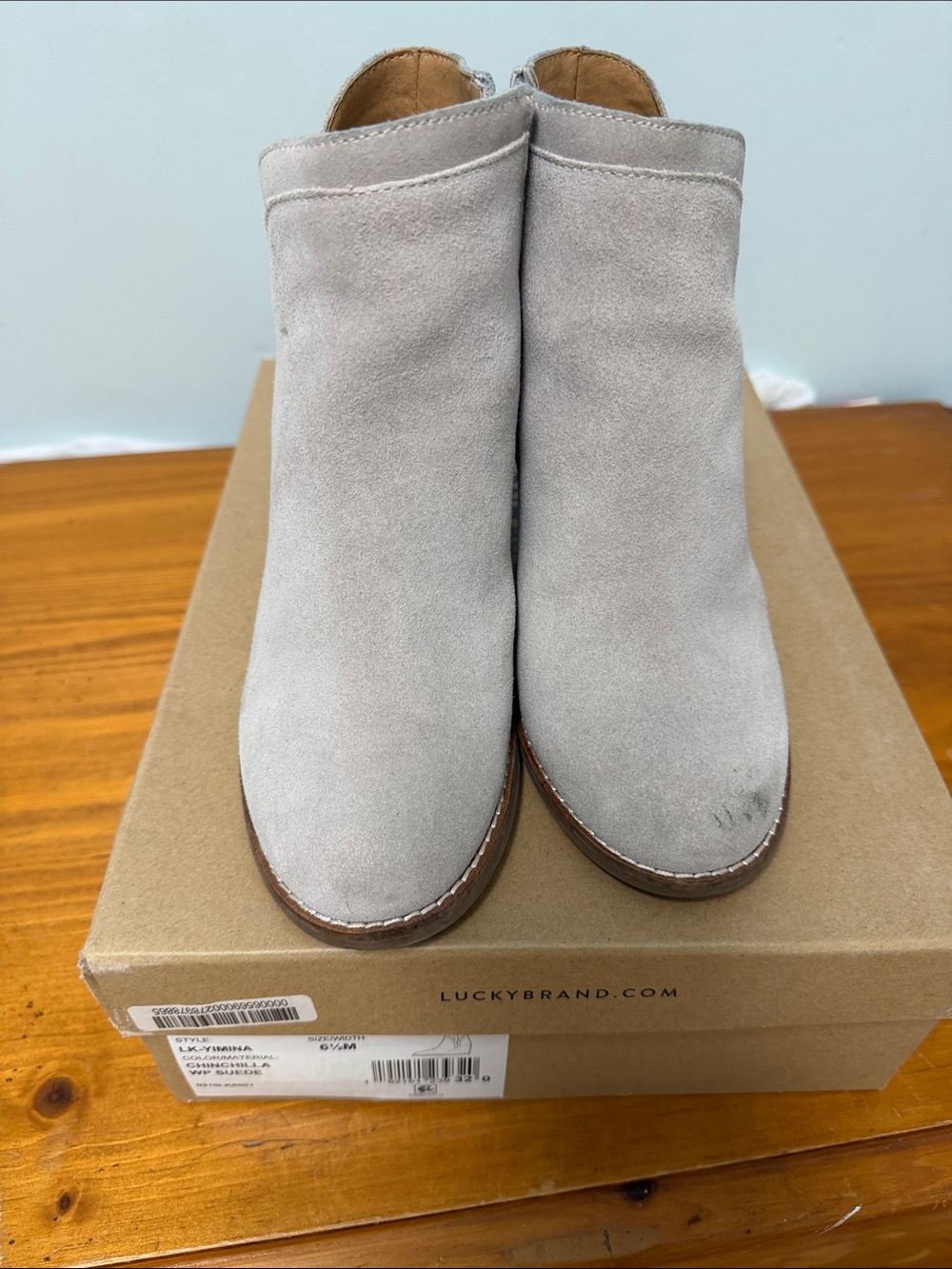 Lucky Brand Light Gray Suede Ankle Booties